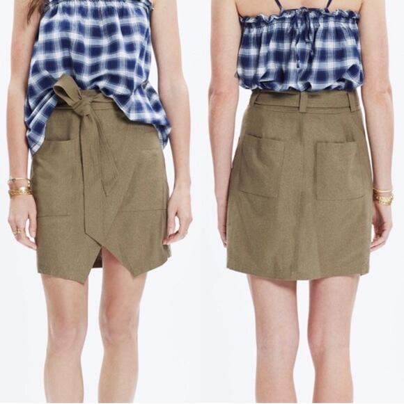 Madewell Dresses & Skirts - Madewell Portside Faux Wrap Silk Skirt Women's Olive Green Knee Length - Size 8